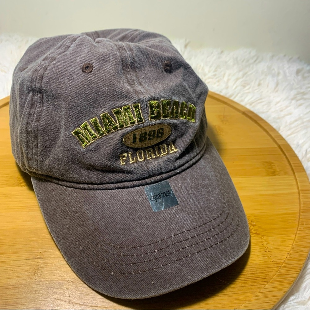 Lucky 7 USA Miami Beach Florida 1896 Canvas Hat Cap Brown Adjustable
